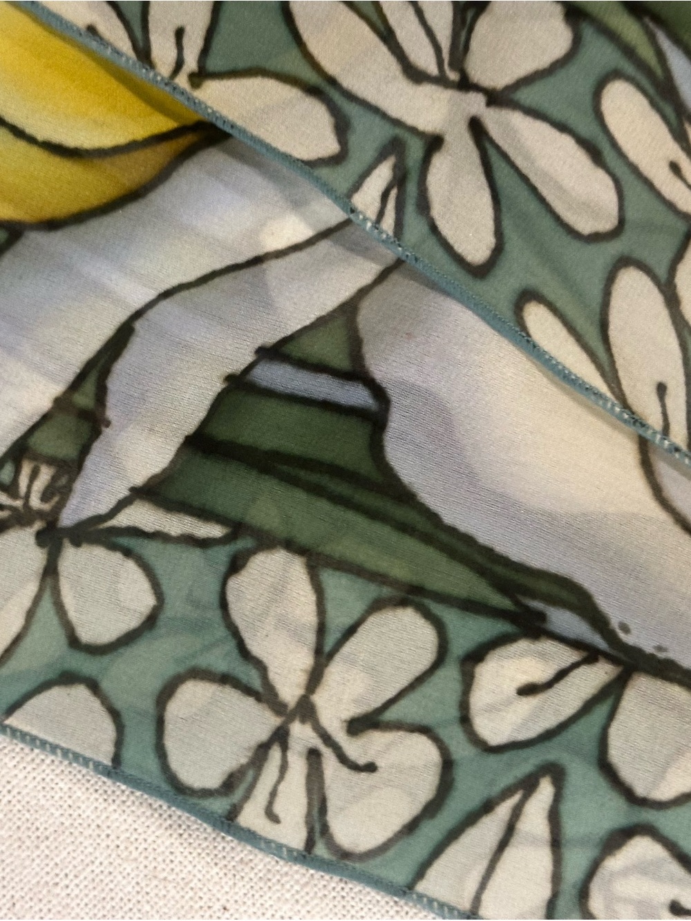 St. John Floral Silk-Blend Scarf in Green, White & Yellow